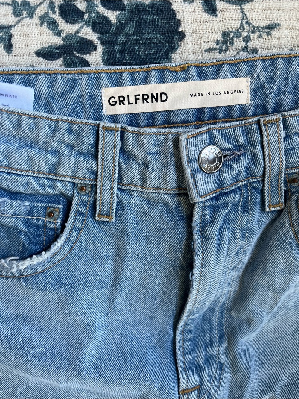 GRLFRND  Light Wash Blue high rise boot Jeans